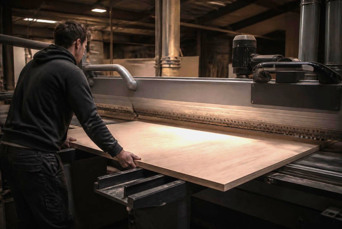 Board loaded onto the beam saw