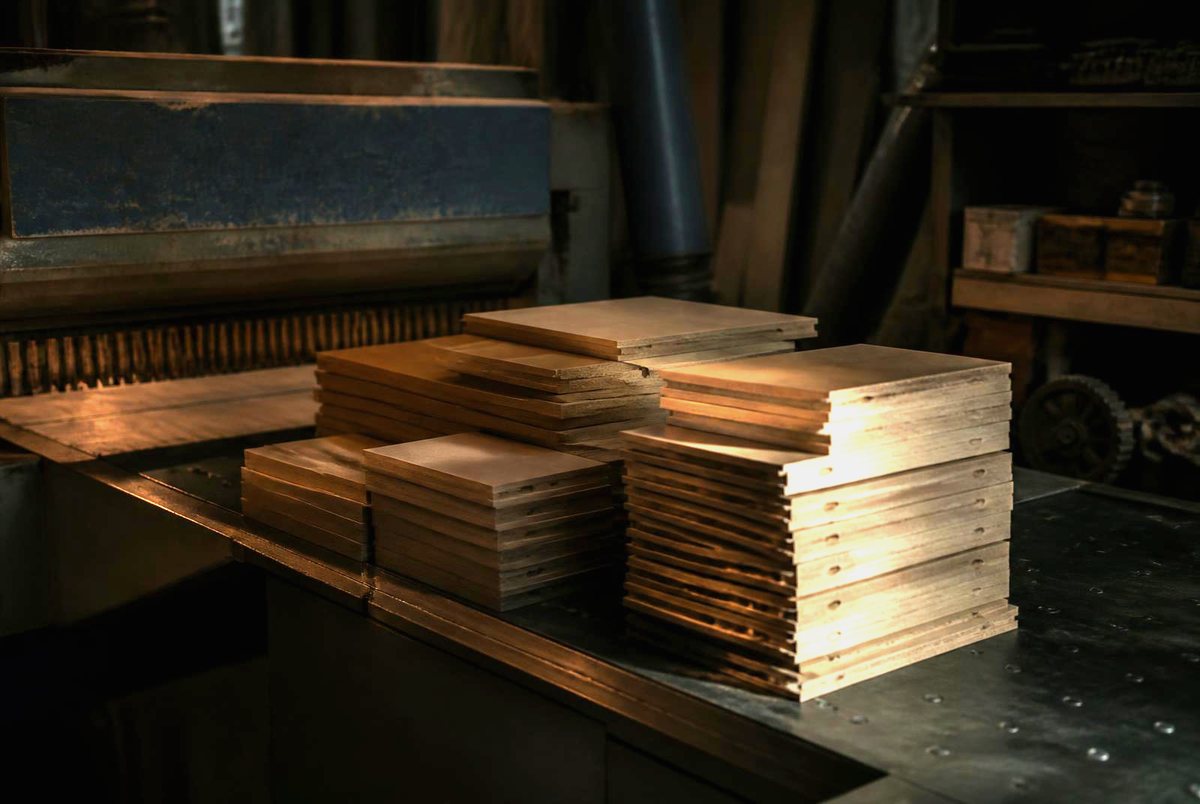 Machined components stacked and labelled ready for despatch