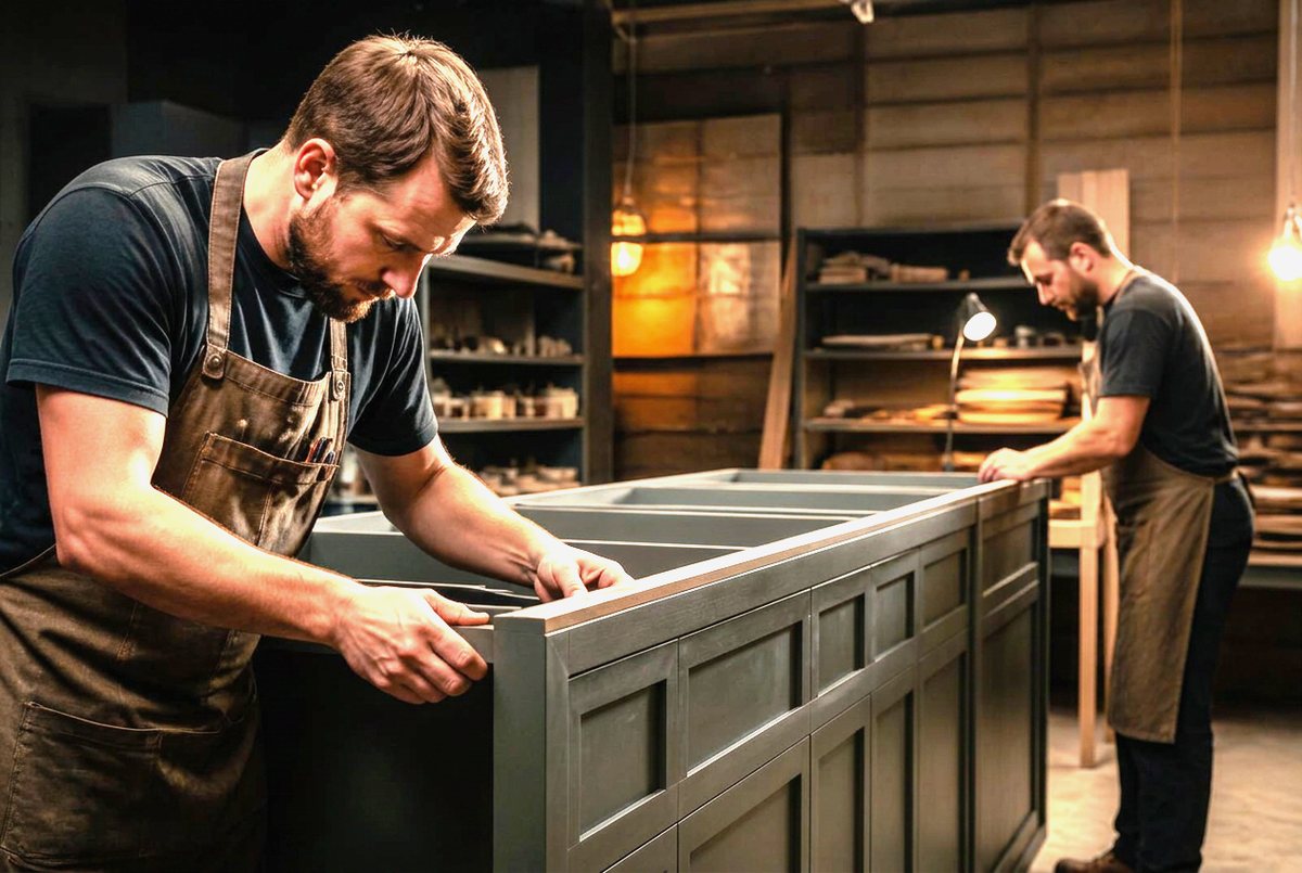 Alcove units being assembled in the workshop