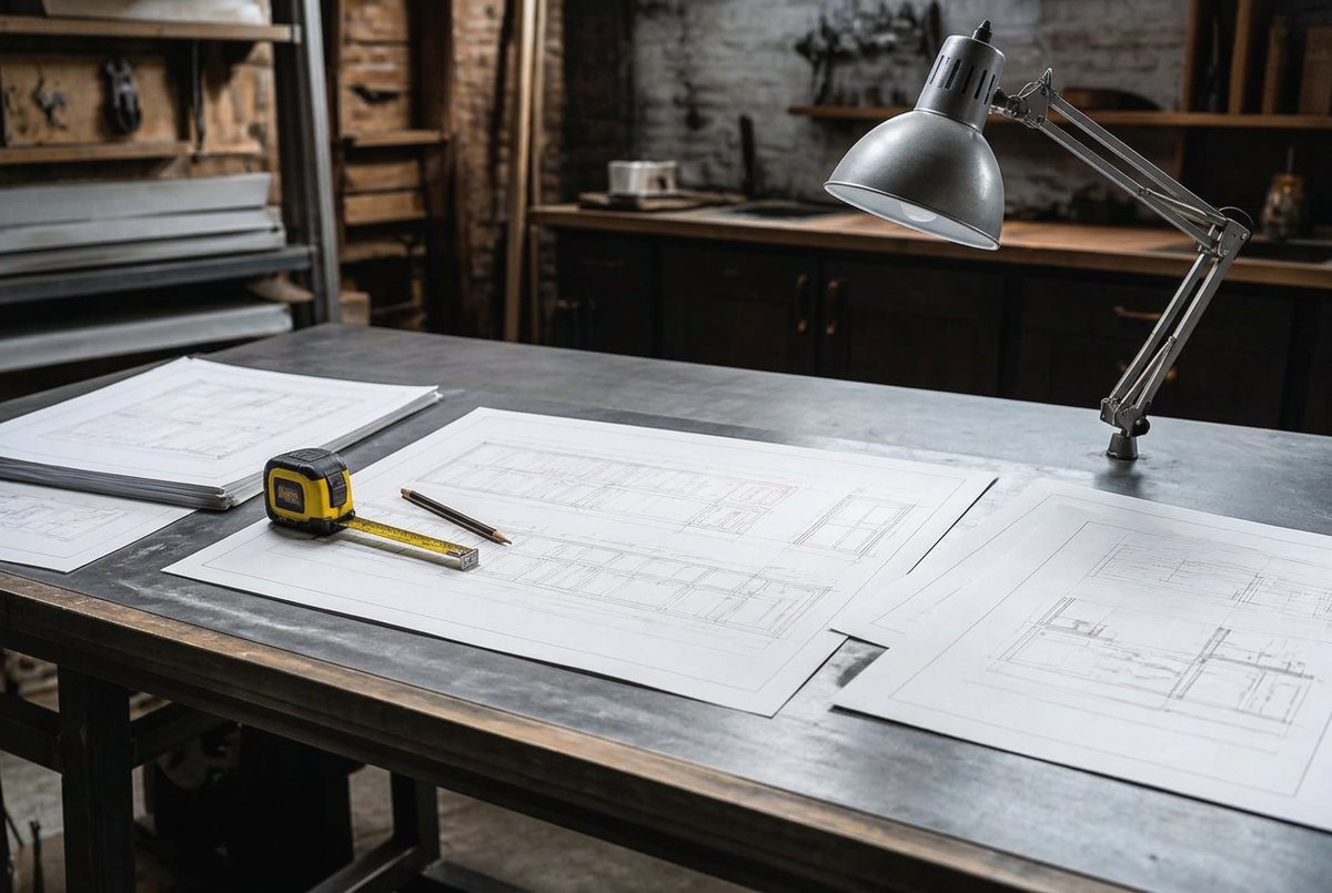 Bespoke joinery drawing being marked up