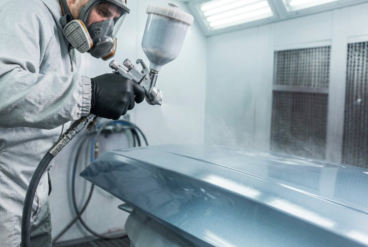 Panel being sprayed in the booth