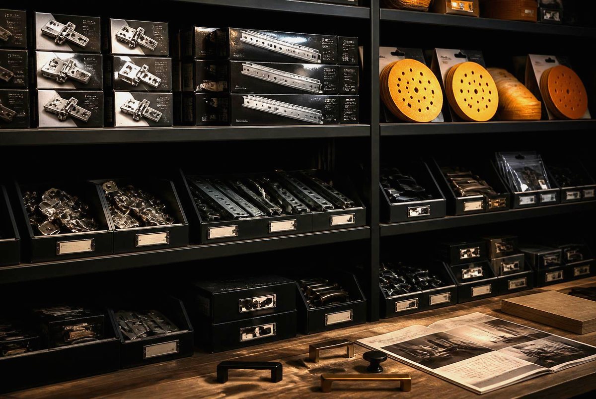 Trade paint, abrasives and hardware on the shop shelves